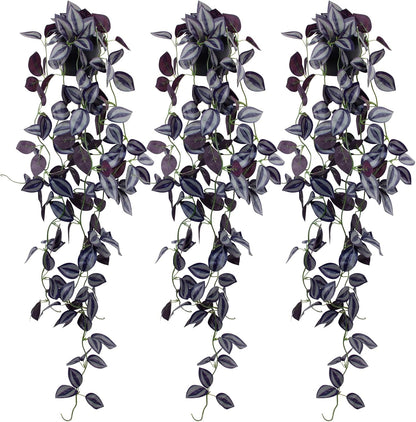 LOYWREE Fake Plants Indoor Artificial String of Pearls Plant in Black Pots, Realistic Green Faux Succulent Hanging Plants for Shelf Decor Desk Home Garden Decorations