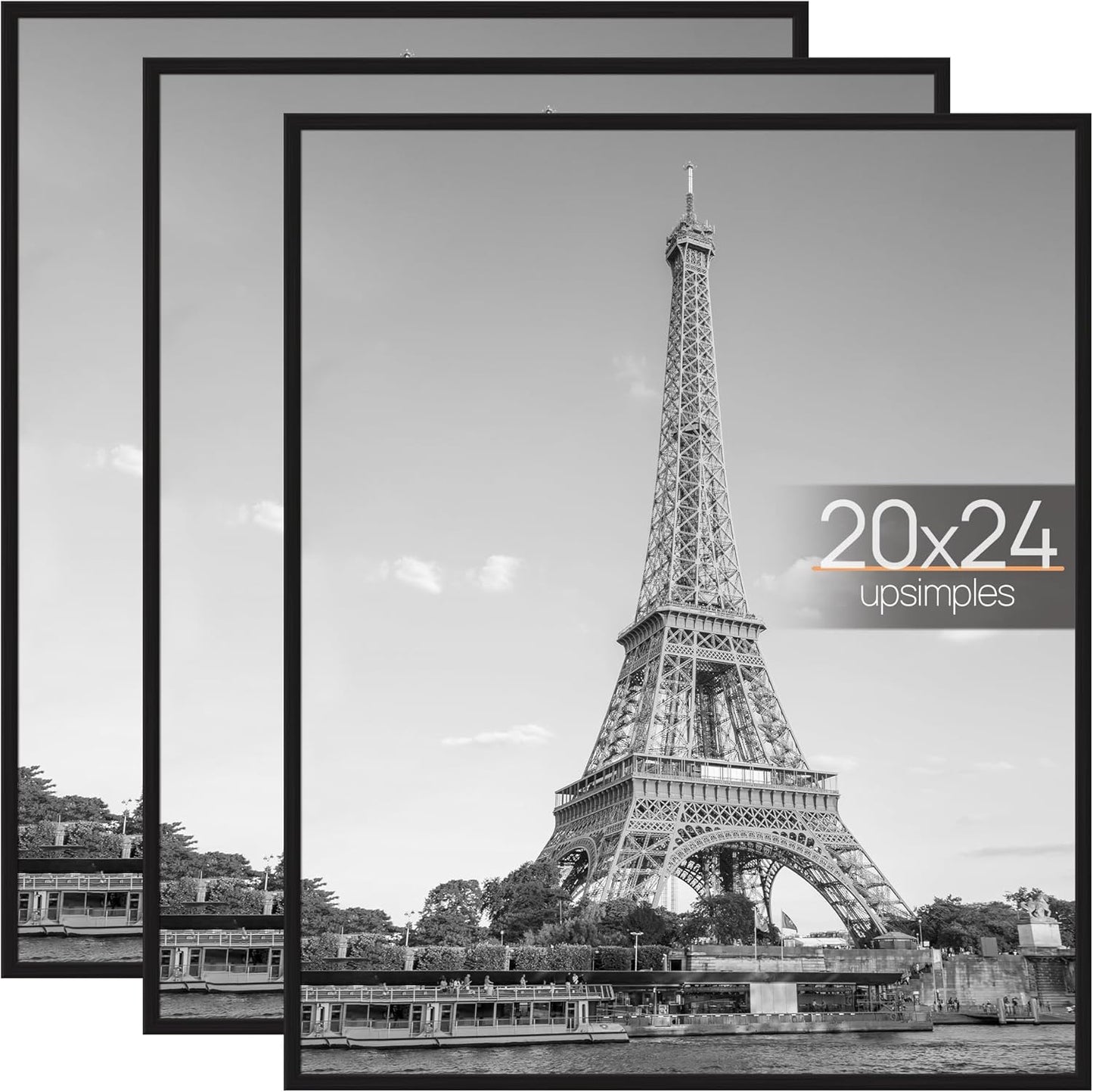 upsimples 24x36 Poster Frame Black 3 Pack, Scratch-Proof Picture Frames 24 x 36 for Photo Gallery - Slide-In Strips, Horizontal or Vertical Wall Mounting