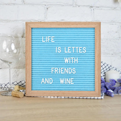 Felt Letter Board with 294 Letters, Numbers & Symbols - 10 x 10 inch Changeable Message Board with Wooden Frame Wall Mount Hook, Black & Wood