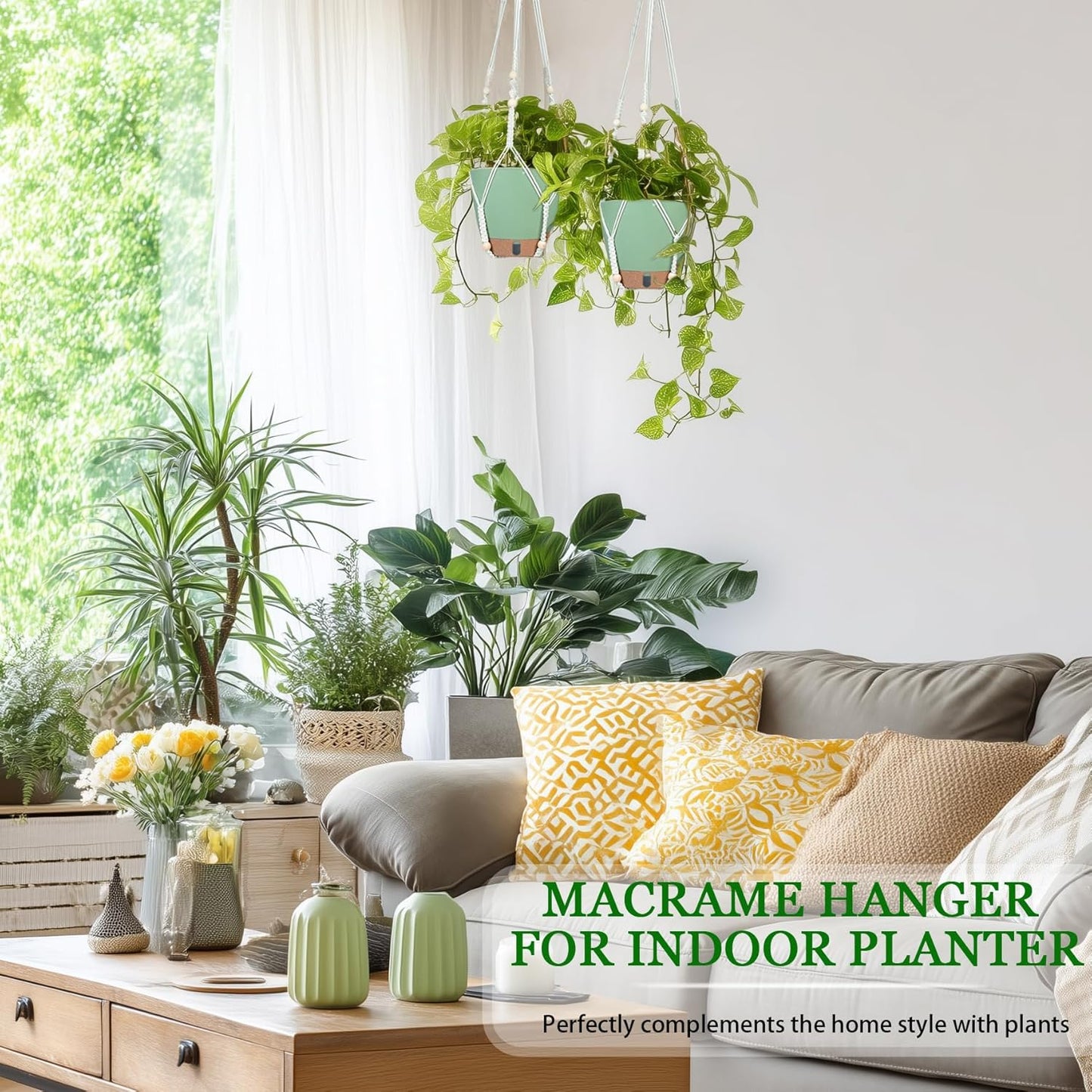 10 Inch Hanging Planters for Indoor Plants, 2 Pack Self Watering Hanging Baskets Flower Pots with Drainage Hole, Visual Reservoir & 2 Kinds of Plant Hanger for Outdoor Garden Home Decor (White)
