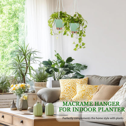 10 Inch Hanging Planters for Indoor Plants, 2 Pack Self Watering Hanging Baskets Flower Pots with Drainage Hole, Visual Reservoir & 2 Kinds of Plant Hanger for Outdoor Garden Home Decor (White)