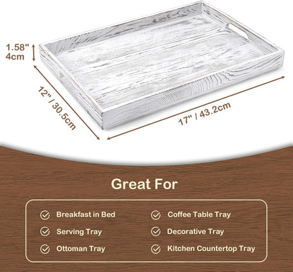 17 Inch Acacia Wood Serving Tray with Handles, Large Wooden Tray for Ottoman, Breakfast in Bed, Coffee Table, Dinner, Perfect for Living Room Bedroom Entryway and Kitchen
