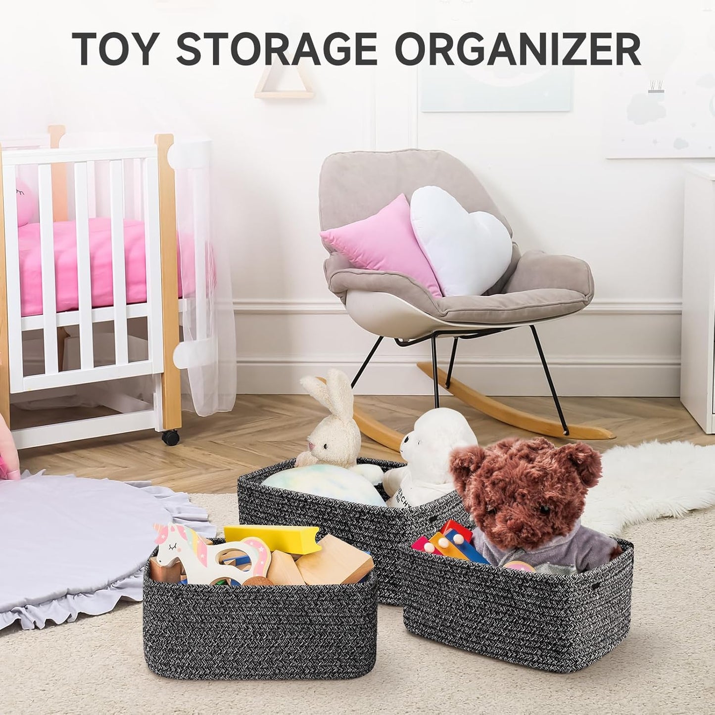3-Pack Small Storage Baskets for Organizing | Woven Shelf Toy Basket | Rope Baskets for Gifts Empty | Closet Organizer Bins with Handles | Cube Decorative Box | 11.8×7.8×5.1” | Mixed brown