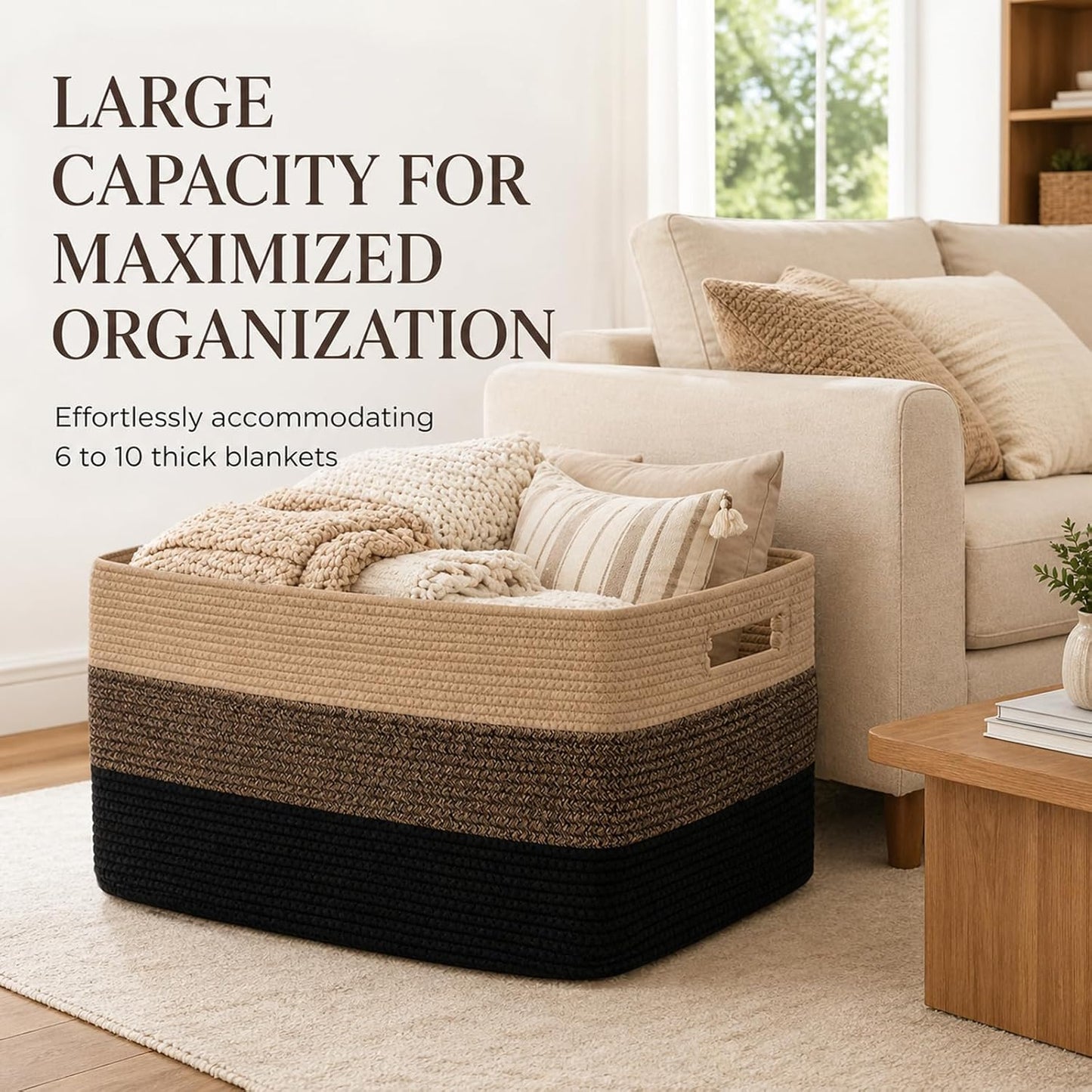 OIAHOMY Large Blanket Basket, 22”x17”x12” Rectangle Woven Baskets, Nursery Blanket Storage Living Room, Toy Storage With Handle, Large Baskets for Organizing-Gradient Yellow