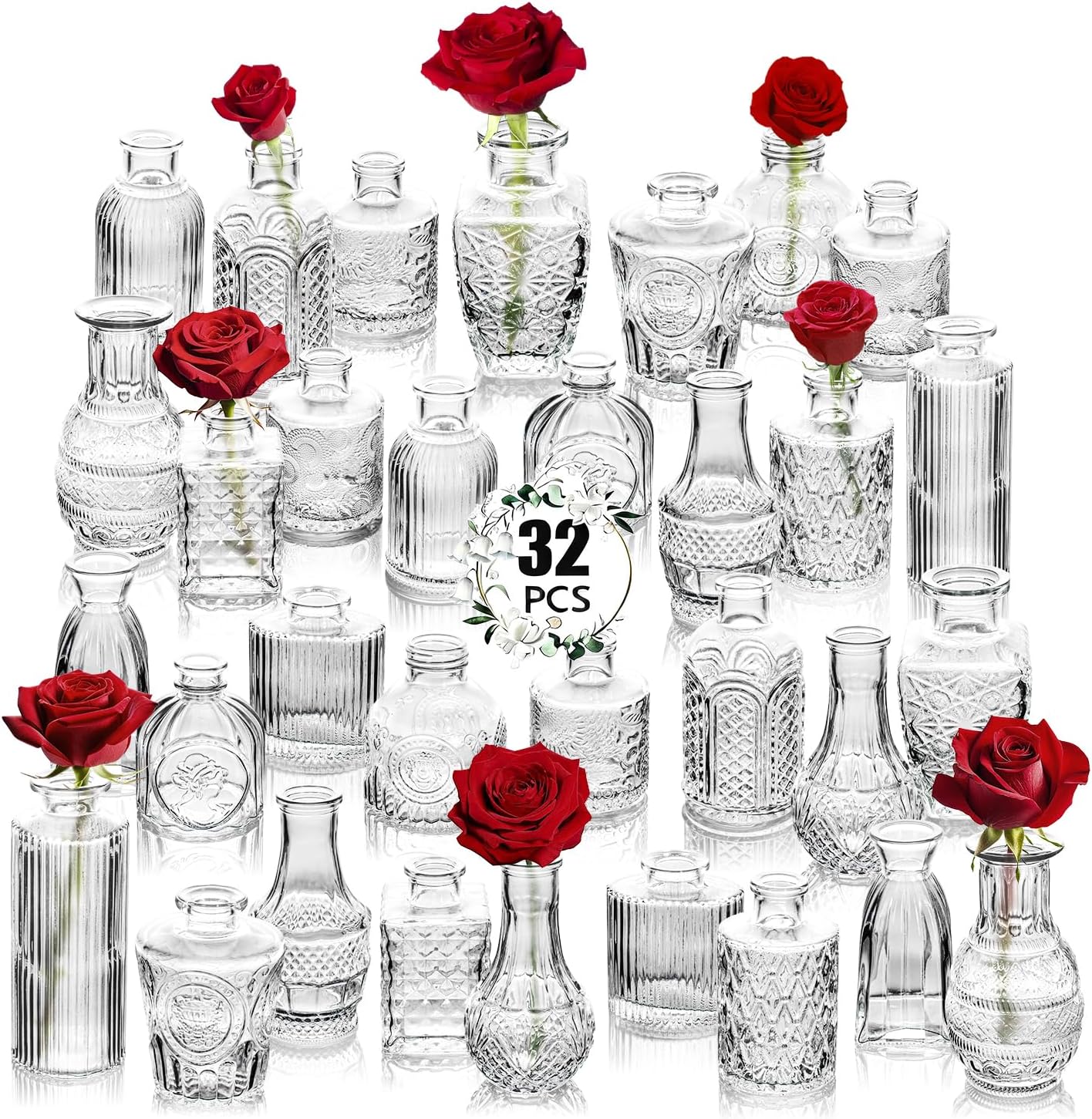 Clear Glass Bud Vase Set of 12 Pcs,Small Bud Vases in Bulk,Glass Crystal Flower Vases Table Centerpieces for Party Event Wedding Decor Baby Shower Decorations (Clear, 12 Pcs)
