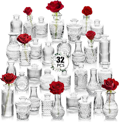 Clear Glass Bud Vase Set of 12 Pcs,Small Bud Vases in Bulk,Glass Crystal Flower Vases Table Centerpieces for Party Event Wedding Decor Baby Shower Decorations (Clear, 12 Pcs)