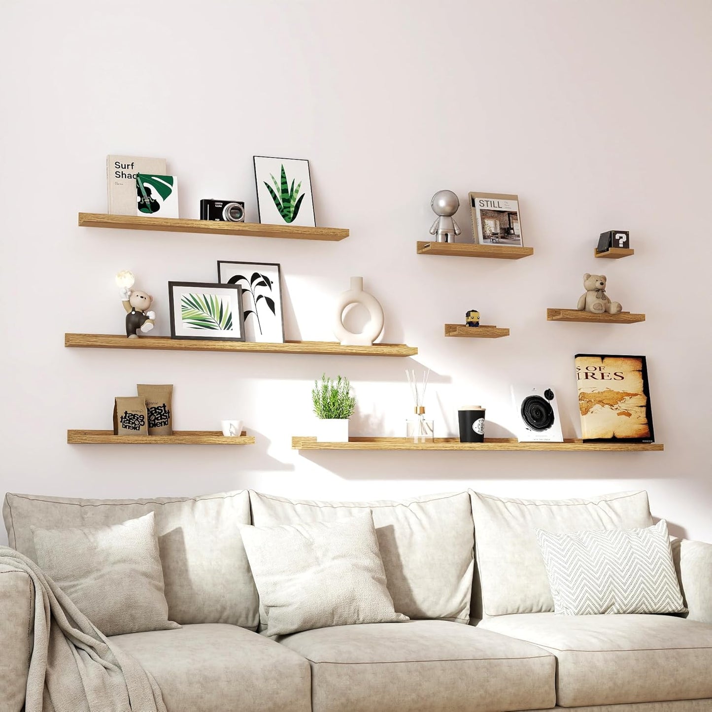 White Floating Shelves for Wall Decor, Wall Mounted Wood Storage Shelf for Bedroom, Living Room, Bathroom, Kitchen, Nursery, Display Picture Ledge Shelf with Lip Set of 2-14 Inches, White