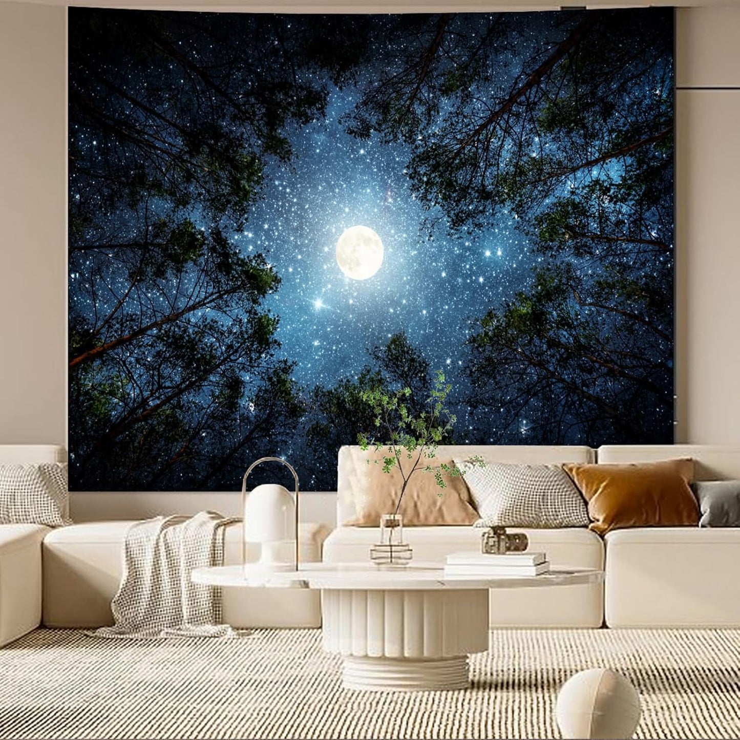 Apdidl Forest Galaxy Starry Tapestry for Bedroom Ceiling, Blue Space Night Starry Sky Moon Stars Tapestry Aesthetic, Tree Forest Milky Way Backdrop Wall Hanging for Dorm Living Room Decor (51" X 60")