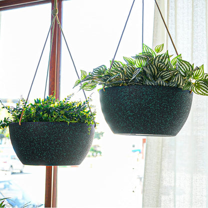 SwinDuck 13 Inch 2 Pack Large Hanging Planters for Indoor Outdoor Plants, Plastic Hanging Basket Pots for House Plants Flowers, White