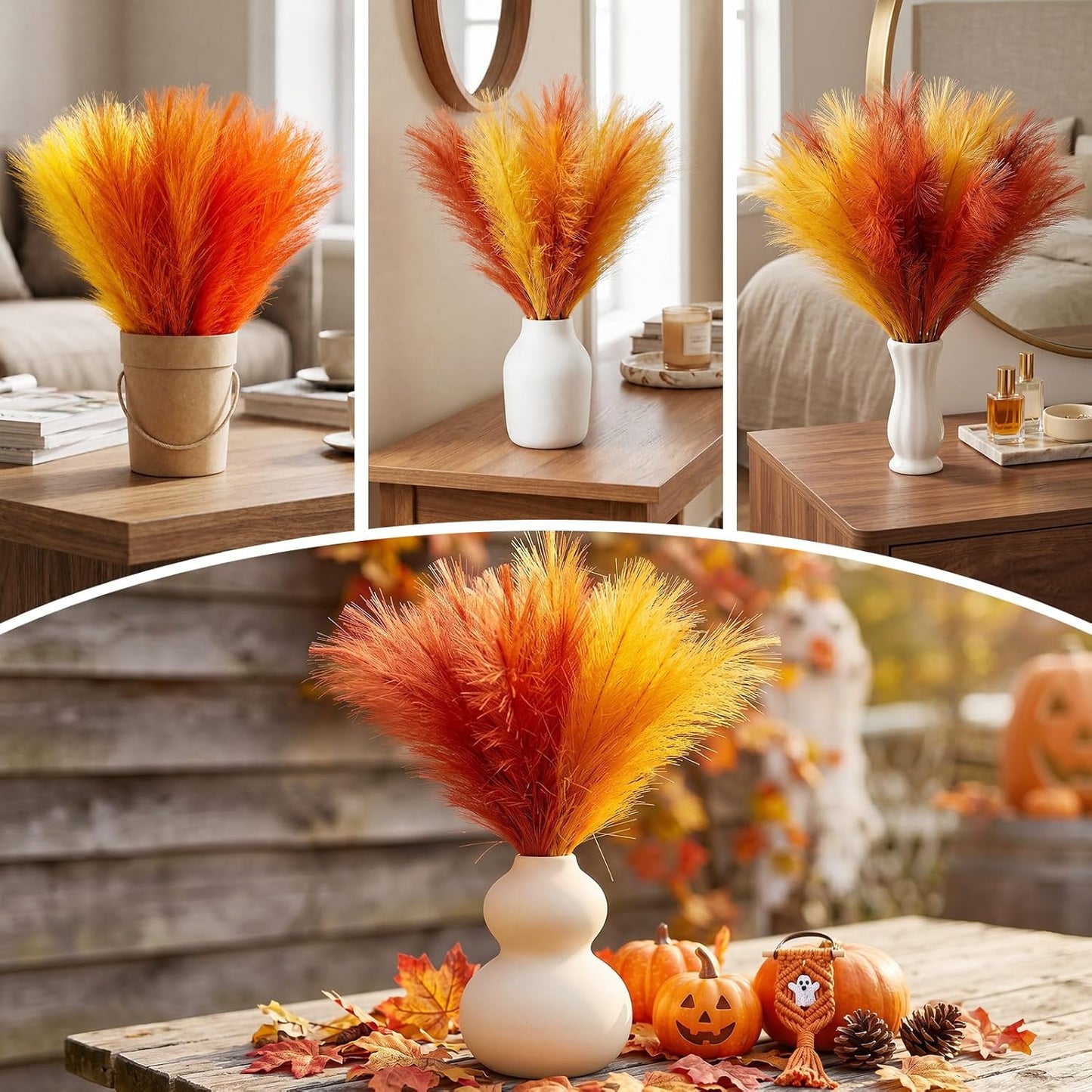 30pcs Pampas Grass Decor,21" Artificial Pompous Grass Bulk,Small Vase Filler Pompas Grass for Home Wedding Living Room Wall Party Decoration (Beige,Light Brown, 21 Inch 30 Pcs)