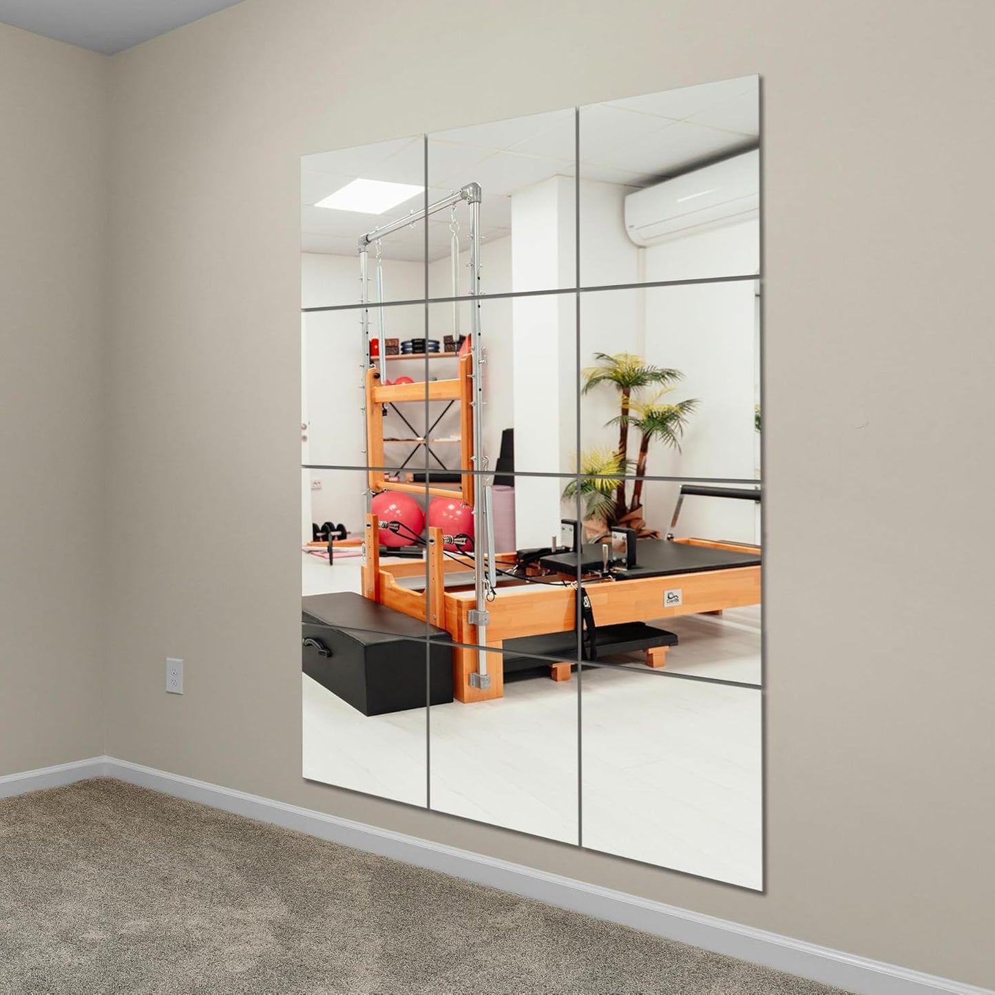 Ruomeng Home Gym Mirrors 12 Inch x 12Pcs Wall Mounted Mirror Glass Frameless Full Length Mirror Tiles for Home Gym, Bedroom, Door & Bathroom