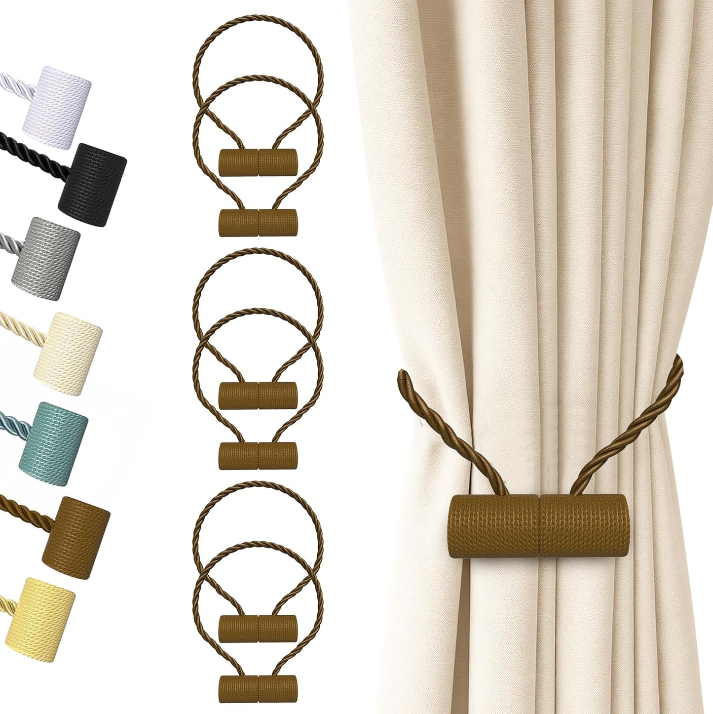 Hion Magnetic Curtain Tiebacks Black 2pcs, Curtain Tiebacks Buckles Holdbacks Holders Hooks Clip for Home Outdoor Bedroom Office Decorative Curtain