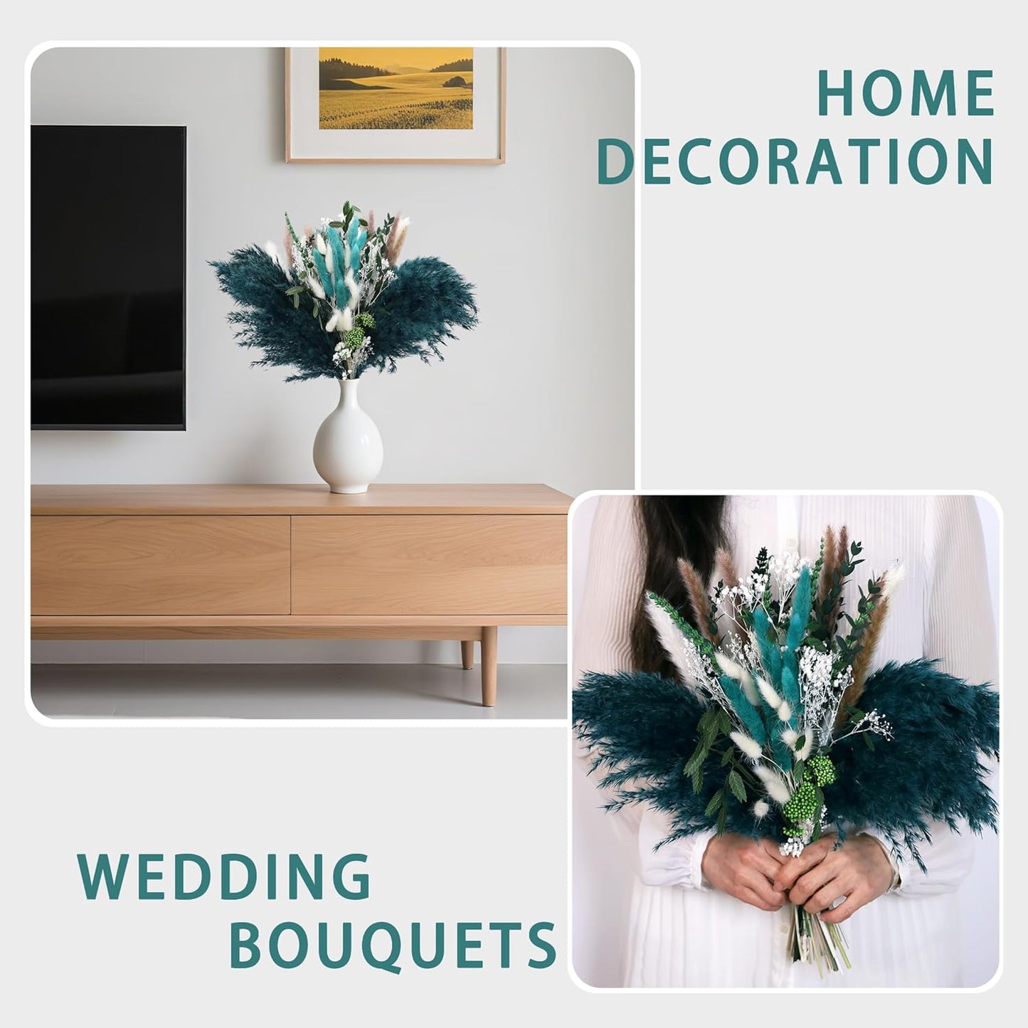 Natural Dried Flower Bouquet - 17" Boho Style Mixed Pampas Grass Ideal for Home Decor, Wedding Decor, Bridal Bouquets, Floral Arrangement, Event Centerpieces, Table Decor
