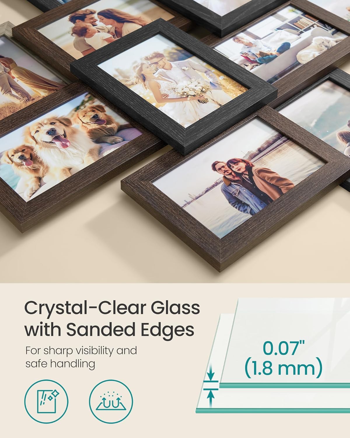SONGMICS 4x6 Picture Frames Collage Wall Decor, 12-Pack Photo Collage Frame, Multi Picture Frame Set with Glass Front, Assembly Required, Rustic Brown URPF022X01