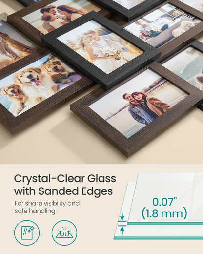 SONGMICS 4x6 Picture Frames Collage Wall Decor, 12-Pack Photo Collage Frame, Multi Picture Frame Set with Glass Front, Assembly Required, Rustic Brown URPF022X01