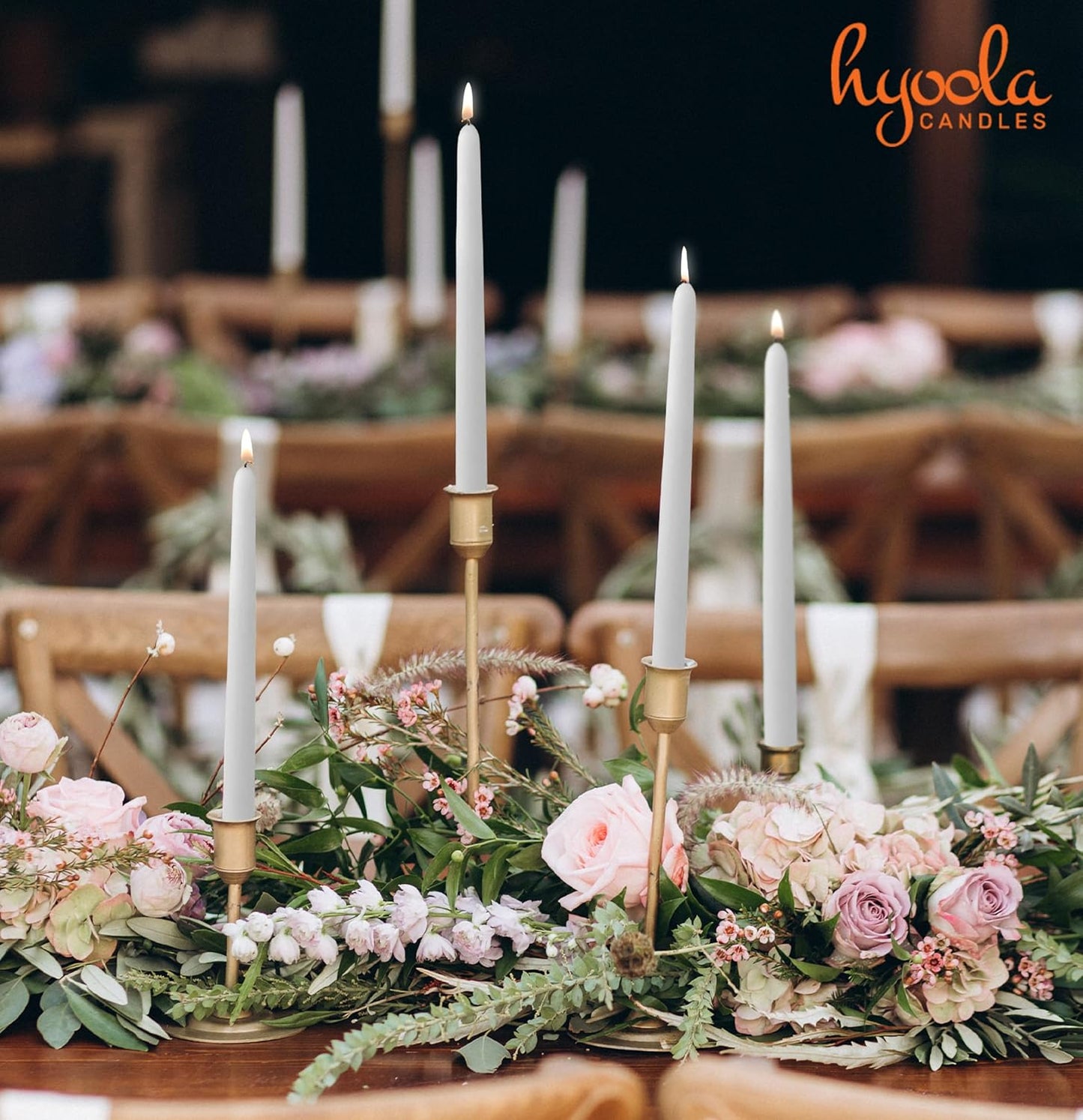 Hyoola Tall Taper Candles - 10 Inch Metallic Gold Unscented Dripless Taper Candles - 8 Hour Burn Time - 4 Pack