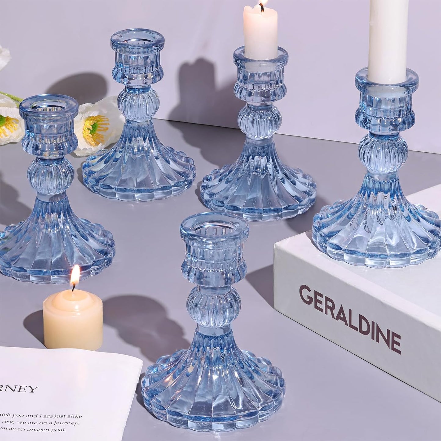 DARJEN Candlestick Holders Set,12Pcs 4" H Taper Candle Holders Bulk, Clear Glass Candle Holders for Wedding, Spring Party, Romantic Dinner, Festival & Windowsill Decor
