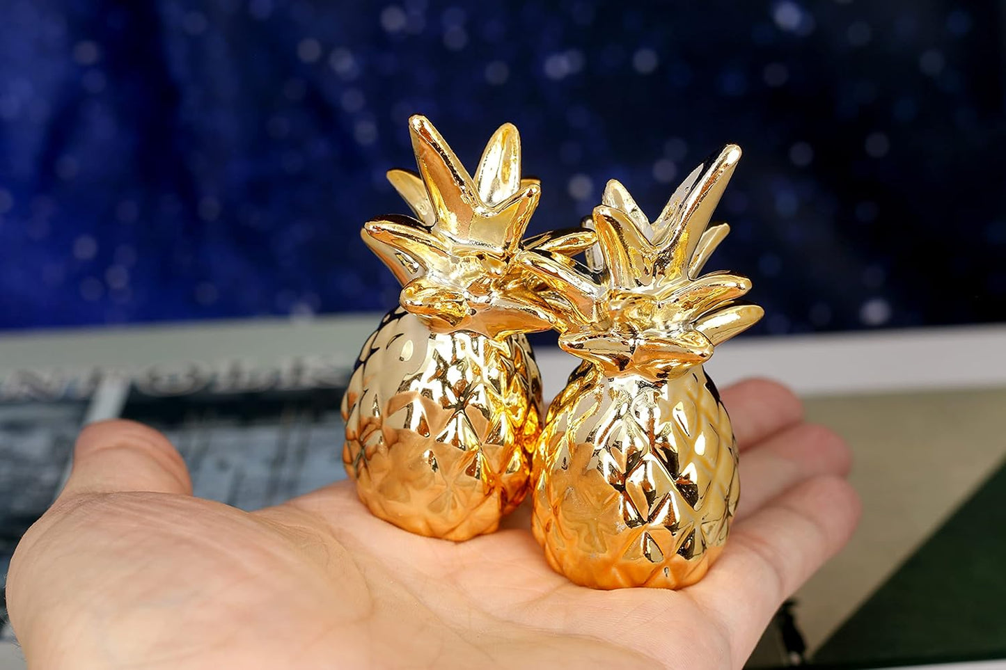 2 Pieces Gold Small Animal Statue Moon Statue Decor Modern Style Ceramic Moon Figurines Statues for Home Decor Accents Living Room Office Table Bookshelf Desk Bedroom Decorative Objects