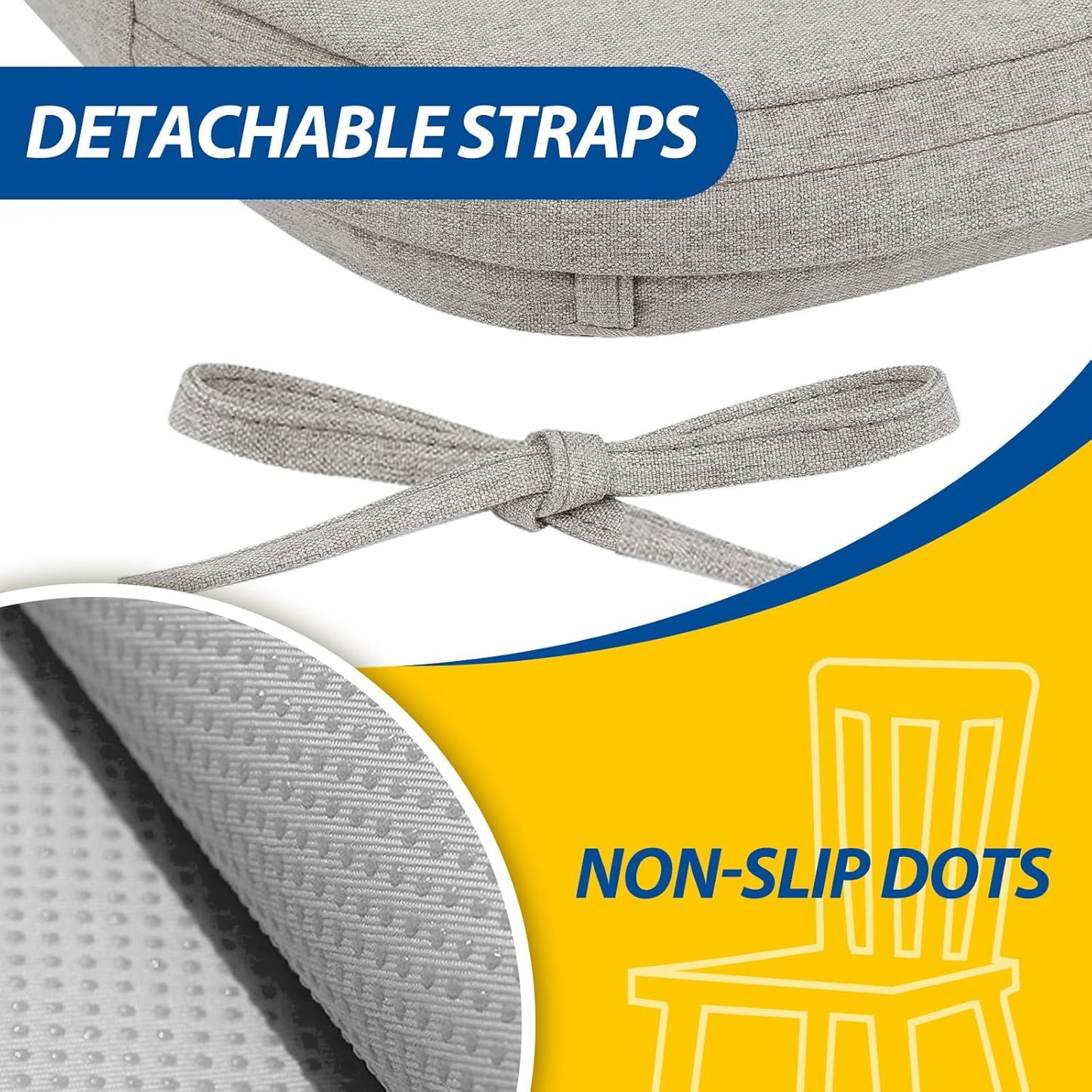 AAAAAcessories D-Shaped Chair Cushions, 2" Thick Dining Chair Pads with Ties and Removable, Machine-Washable Cover, 17" x 16", Set of 4, Oatmeal Beige - Colors B
