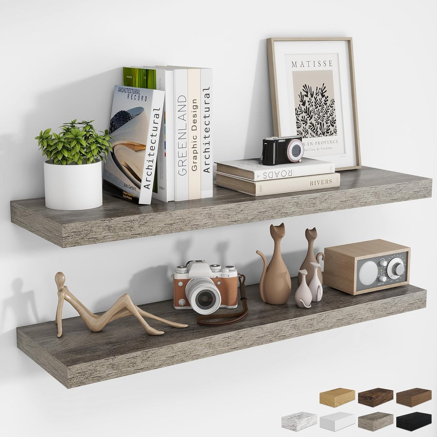 RICHFOCUS 72Inch Floating Shelves for Wall 2 Pack Shelves for Bedroom|Kitchen|Bathroom Wall Mounted Rustic Wood Floating Shelf with Invisible Brackets for Books|Storage|Decor, Rustic Brown
