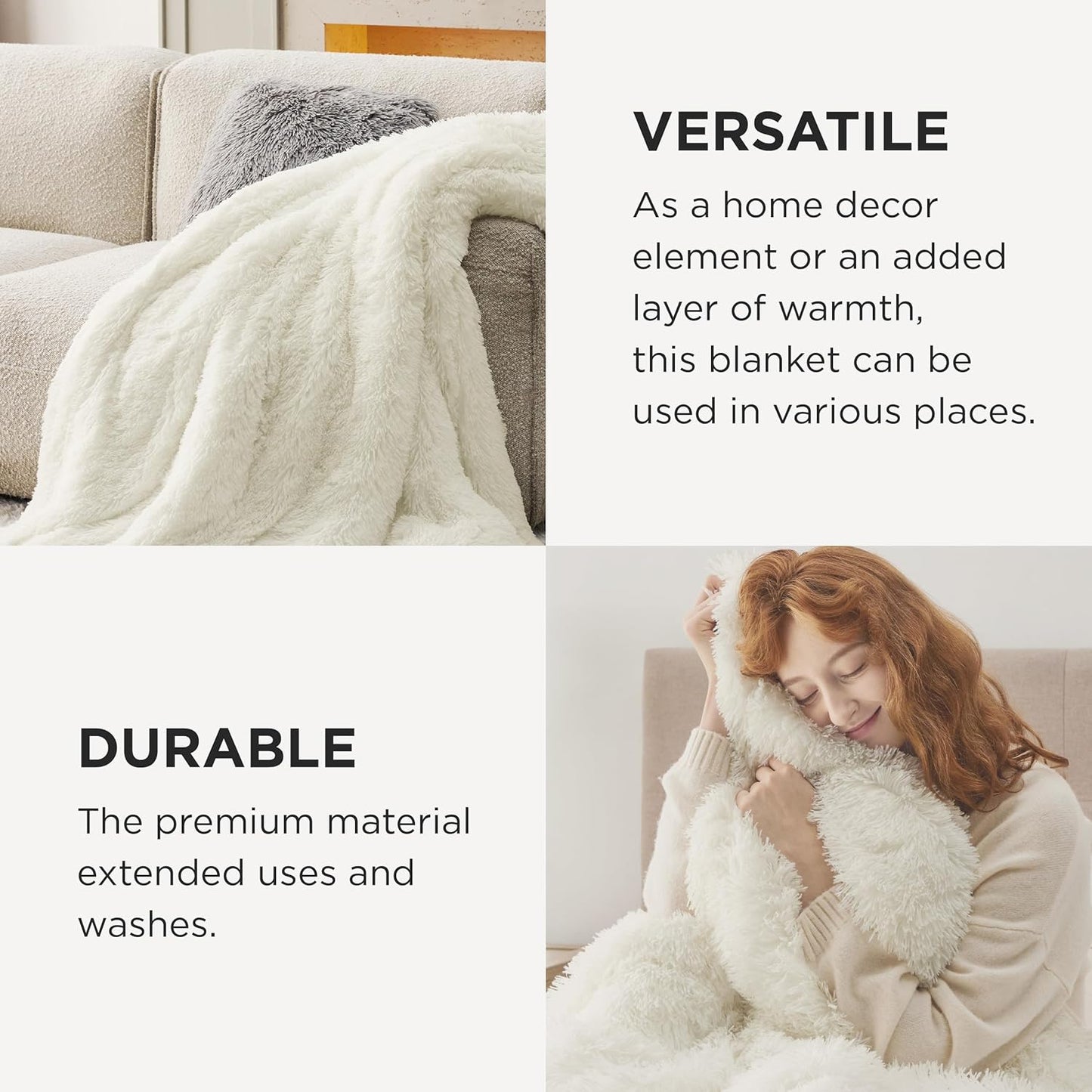 Bedsure GentleSoft Fluffy Fuzzy Faux Fur Throw Blanket for Couch, Soft Sherpa Fleece Cozy Gifts for Women, Plush Bed Blanket Room Decor for Men, Thick Warm Minky Teen Gifts Winter Bedding