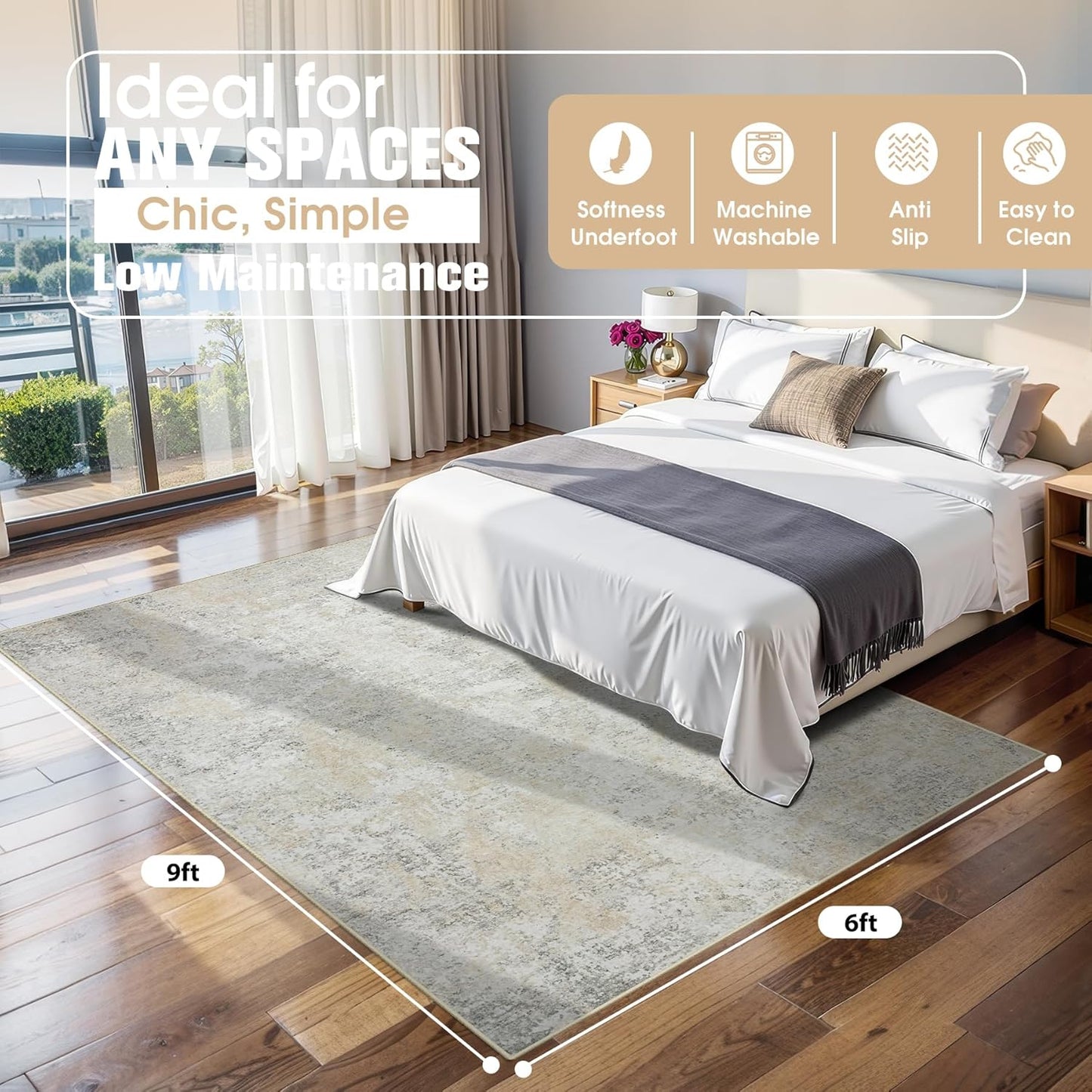 8x10 Area Rugs for Living Room Rug Washable: Abstract Large Rug for Dining Room Bedroom Carpet Non Slip 8 by 10 Indoor Modern Nursery Home Office Blue Grey