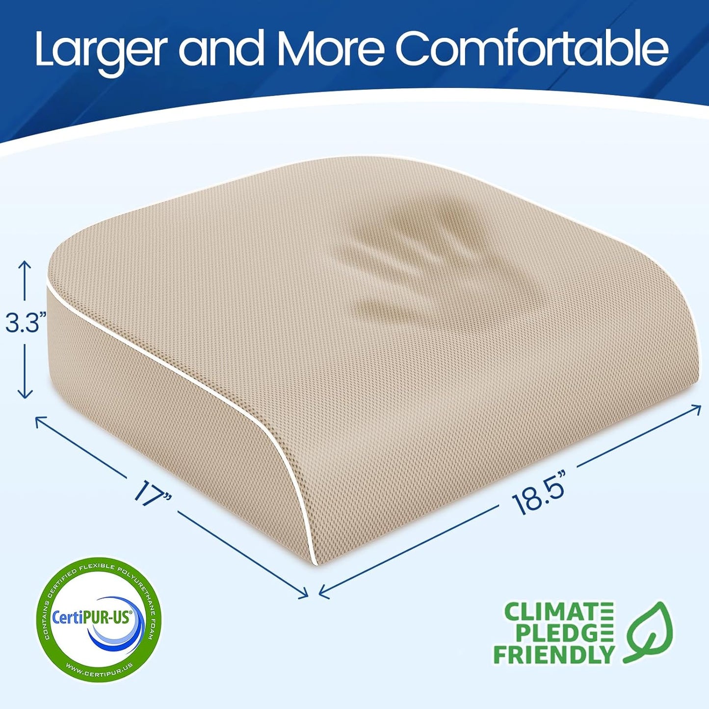 SweetSlubr Seat Cushion for Tailbone Pain Relief, Office Chair Cushion, Memory Foam Large Cushion with Non-Slip Cover for Soft Support at Office Chair, Car Seat, Airplane, Floor Pillow, Black/Large