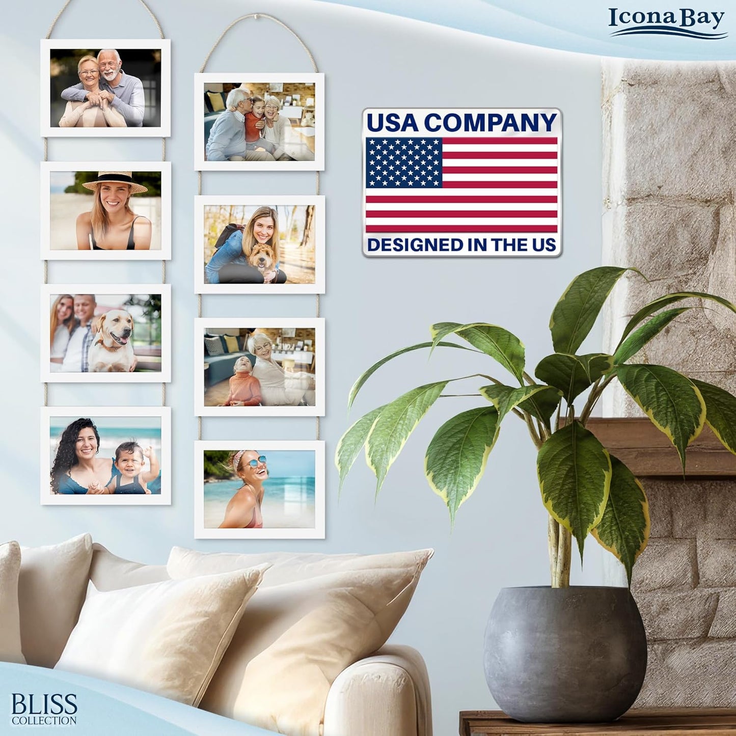 Icona Bay - 4x6 Wall Hanging Picture Frames Collage with 8 Openings - Distressed White, 2 Pack - Casual Style Engineered Wood Frames - Wall Mount Only - Bliss Collection