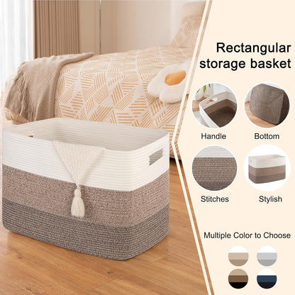 OIAHOMY Large Blanket Basket, 22”x17”x12” Rectangle Woven Baskets, Nursery Blanket Storage Living Room, Toy Storage With Handle, Large Baskets for Organizing-Gradient Yellow