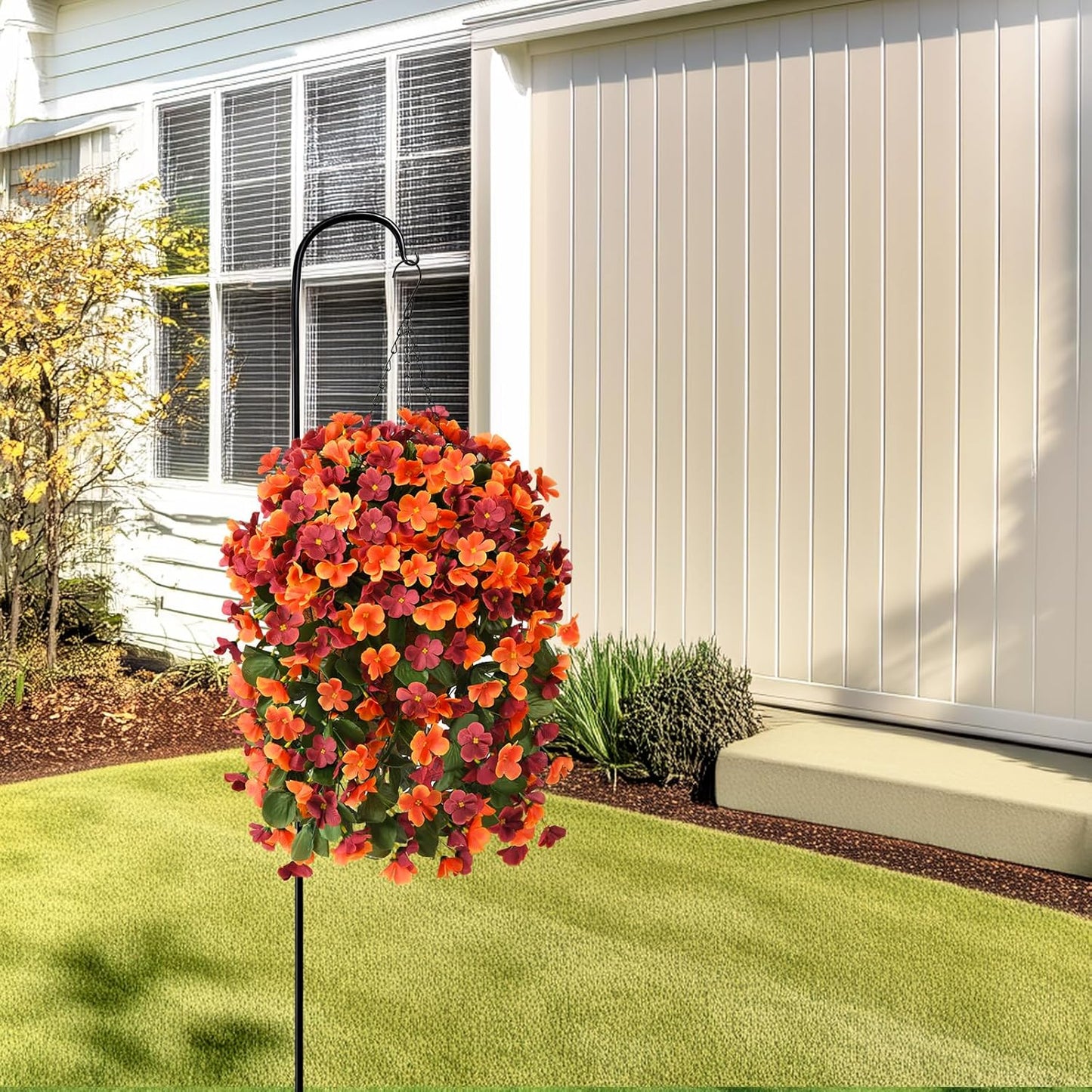 INQCMY Artificial Fake Hanging Plants Flowers Basket for Spring Summer Outdoor Outside Decoration,Faux Silk Begonia Flower in Planter Look Real UV Resistant for Home Porch Patio Balcony Yard Decor