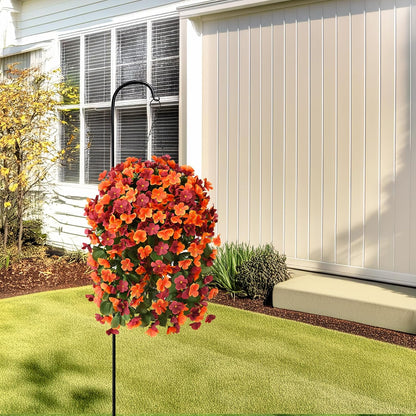 INQCMY Artificial Fake Hanging Plants Flowers Basket for Spring Summer Outdoor Outside Decoration,Faux Silk Begonia Flower in Planter Look Real UV Resistant for Home Porch Patio Balcony Yard Decor