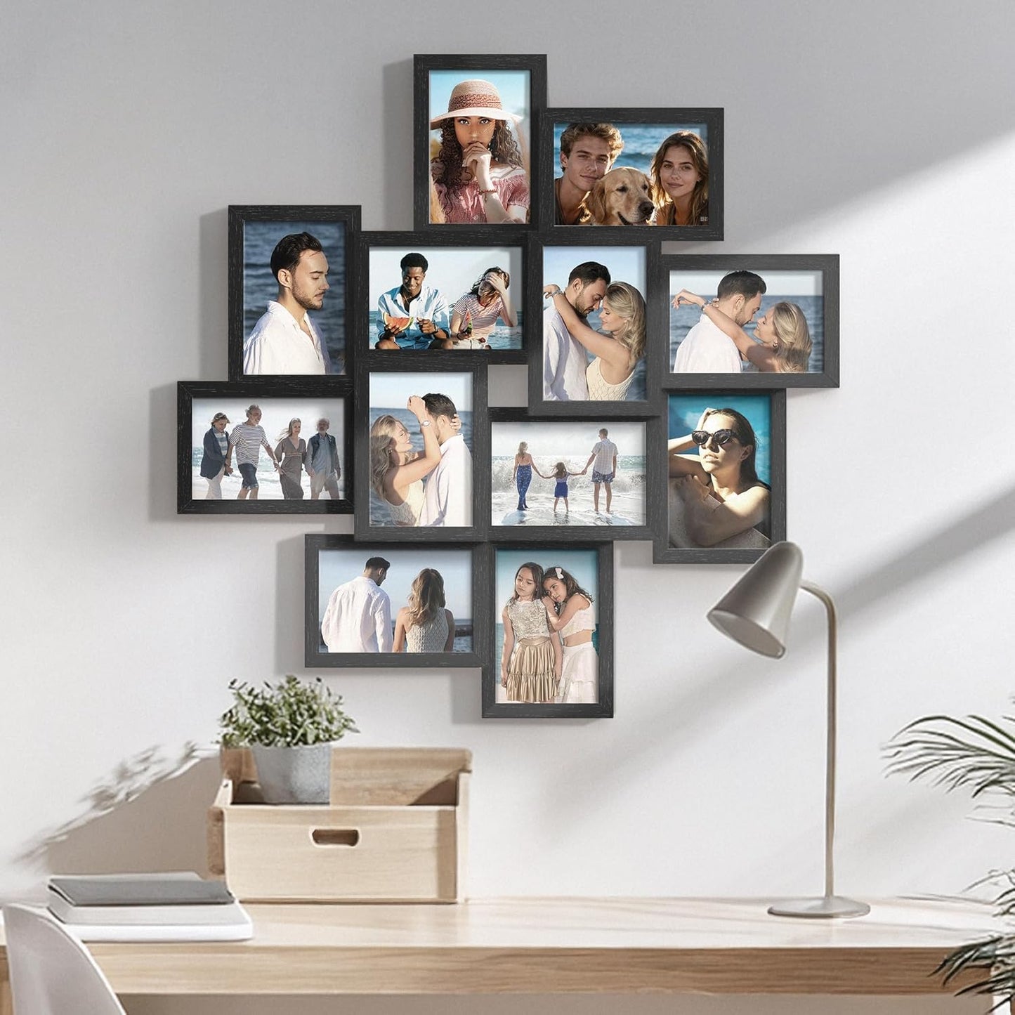 DUENPY 4x6 Collage Picture Frames, 12-Pack Solid Wood Photo Frame, Picture Frames Collage Wall Decor, Set with Glass Front, Assembly Required, Black