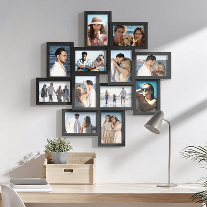 DUENPY 4x6 Collage Picture Frames, 12-Pack Solid Wood Photo Frame, Picture Frames Collage Wall Decor, Set with Glass Front, Assembly Required, Black