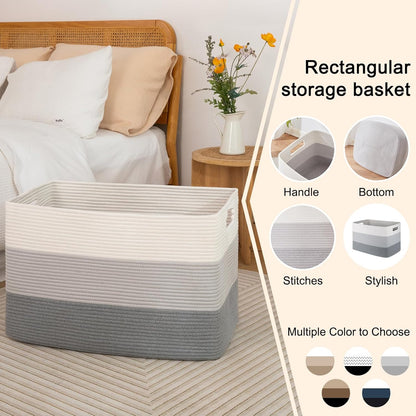 OIAHOMY Large Blanket Basket, 22”x17”x12” Rectangle Woven Baskets, Nursery Blanket Storage Living Room, Toy Storage With Handle, Large Baskets for Organizing-Gradient Yellow