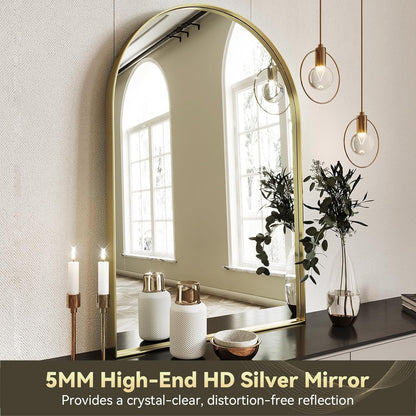 Brightify Arched Mirror, Arched Wall Mirror, 24 x 32 Inch Silver Arch Mirror, Metal Frame Silver Bathroom Mirror, Arched Top Bathroom Vanity Mirror for Living Room Bedroom Mantel Entryway Hallways