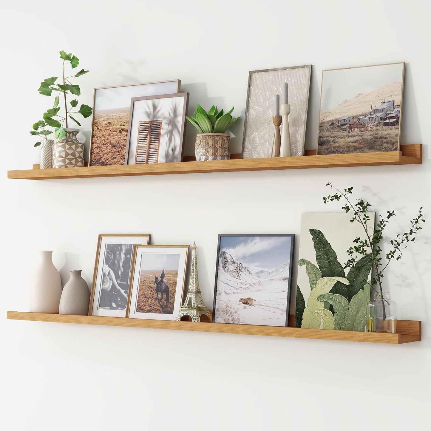 FLYJOE Picture Ledge Shelf, Floating Shelves Set of 2, 48 Inches Long Large Nursery Book Shelves for Toys Storage, Kids Bookshelf Wall Mounted for Living Room Bedroom Decor Books Photo Frames, Walnut