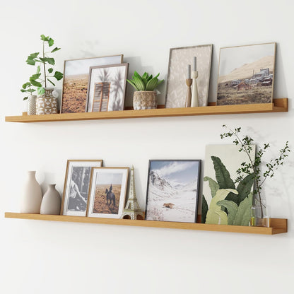 FLYJOE Picture Ledge Shelf, Floating Shelves Set of 2, 48 Inches Long Large Nursery Book Shelves for Toys Storage, Kids Bookshelf Wall Mounted for Living Room Bedroom Decor Books Photo Frames, Walnut