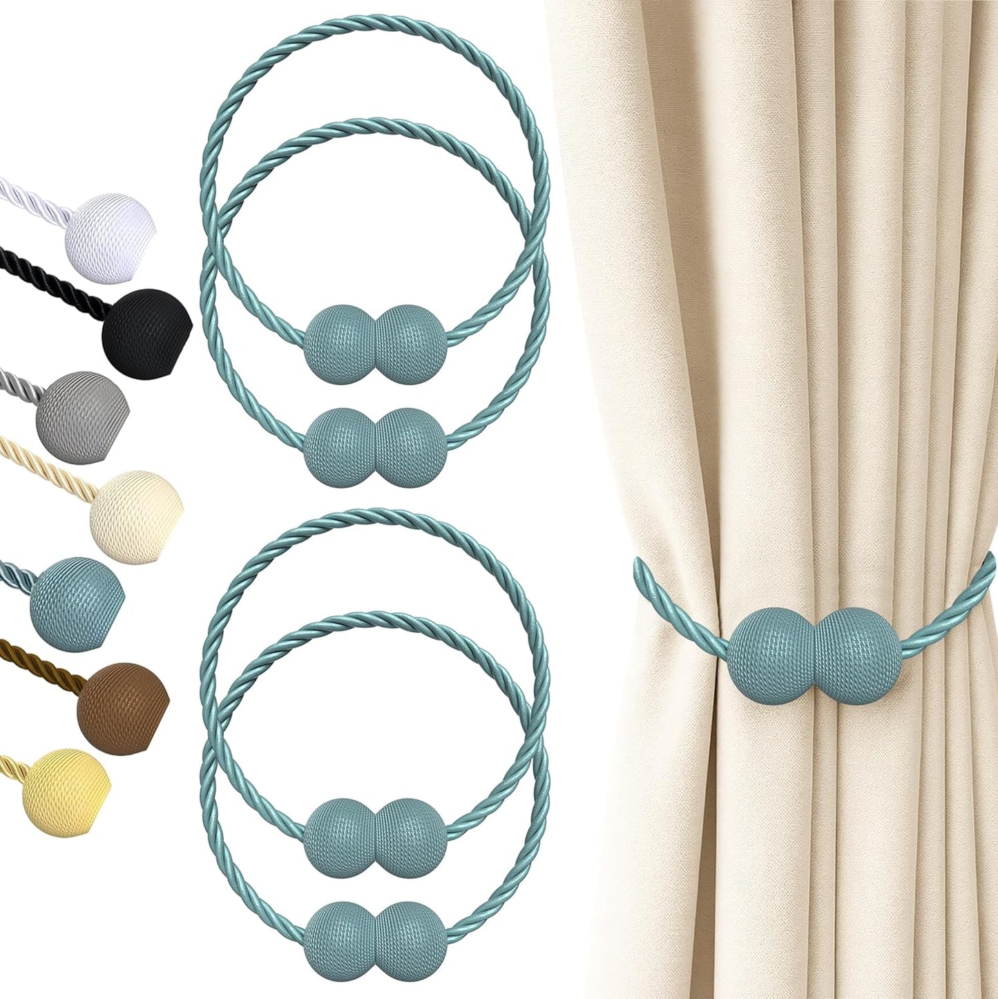Hion Magnetic Curtain Tiebacks Black 2pcs, Curtain Tiebacks Buckles Holdbacks Holders Hooks Clip for Home Outdoor Bedroom Office Decorative Curtain