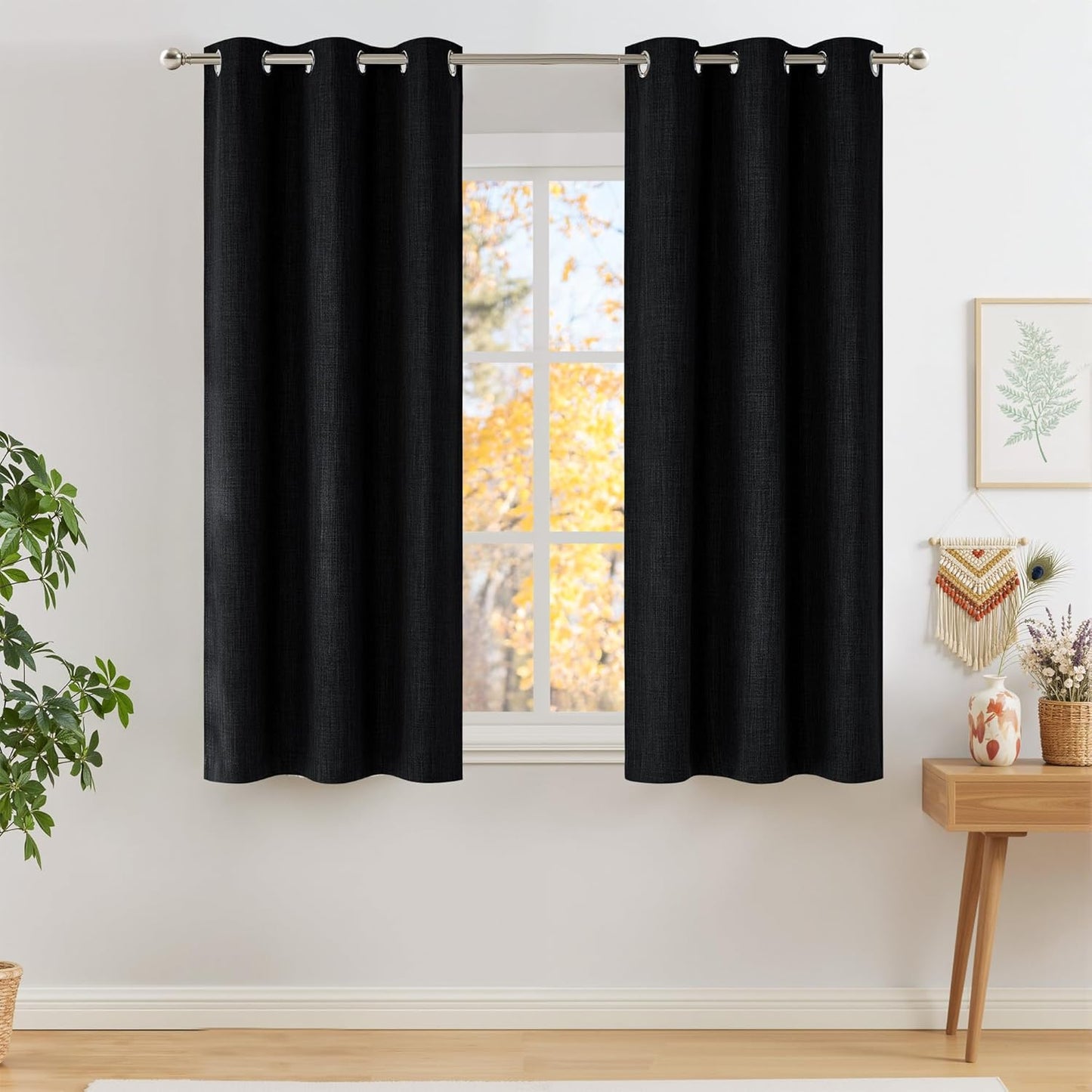 NICETOWN Halloween Pitch Black Solid Thermal Insulated Grommet Blackout Curtains/Drapes for Bedroom Window (2 Panels, 42 inches Wide by 63 inches Long, Black) - Colors E