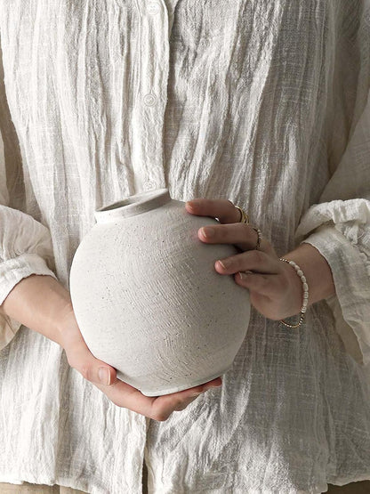 Large White Ceramic Vase - 9.8 Inch Rustic Farmhouse Flower Vase for Home Decor, Minimalist Tall Vases for Living Room, Table, Bathroom, Holiday & Weddings (Sandstone White)