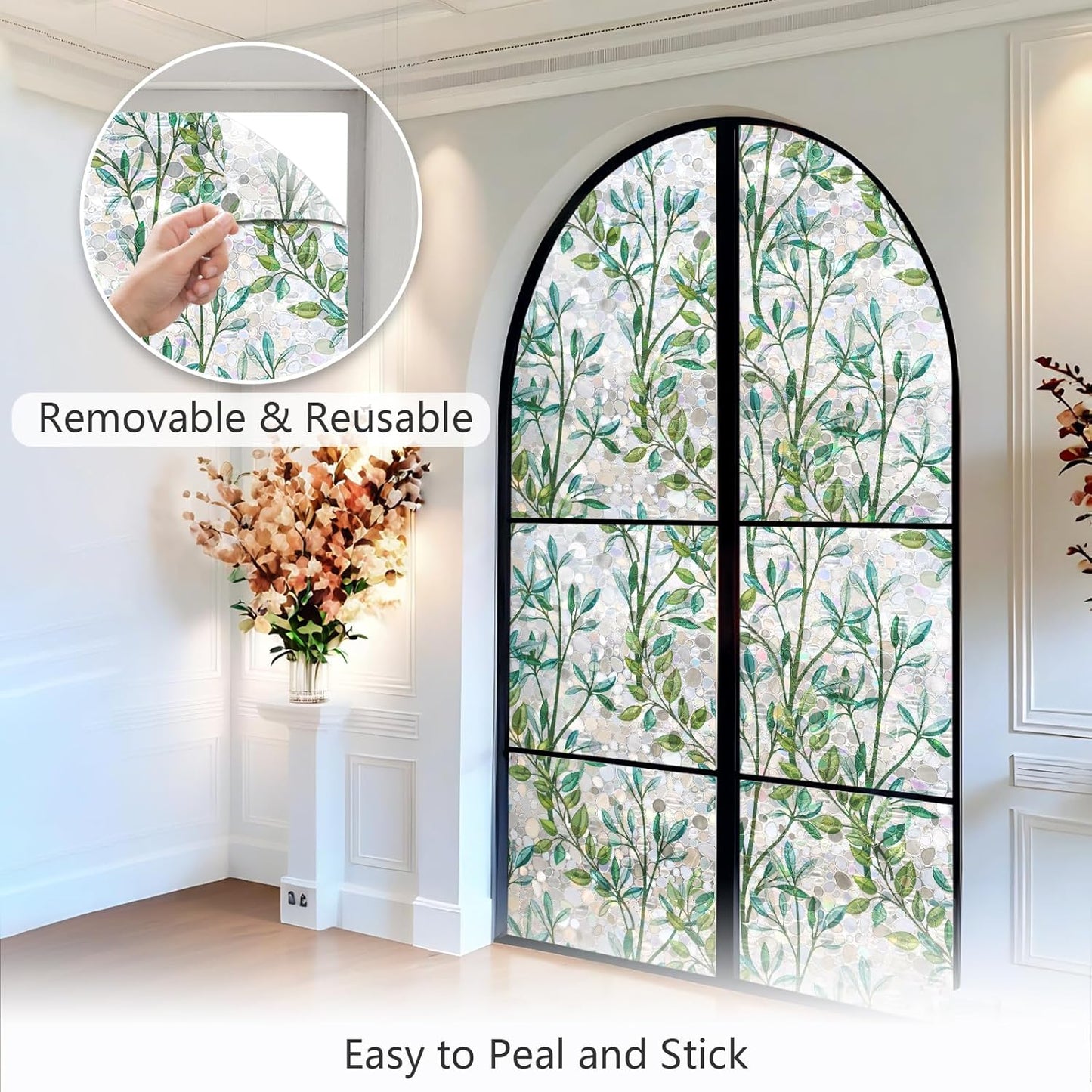 LEMON CLOUD Window Film, Decorative Window Privacy Film, 3D Stained Glass Window Sticker,Anti-UV Sun Blocker Heat Control for Home(Rainbow Tulip Design,17.5 x 78.7 inches)