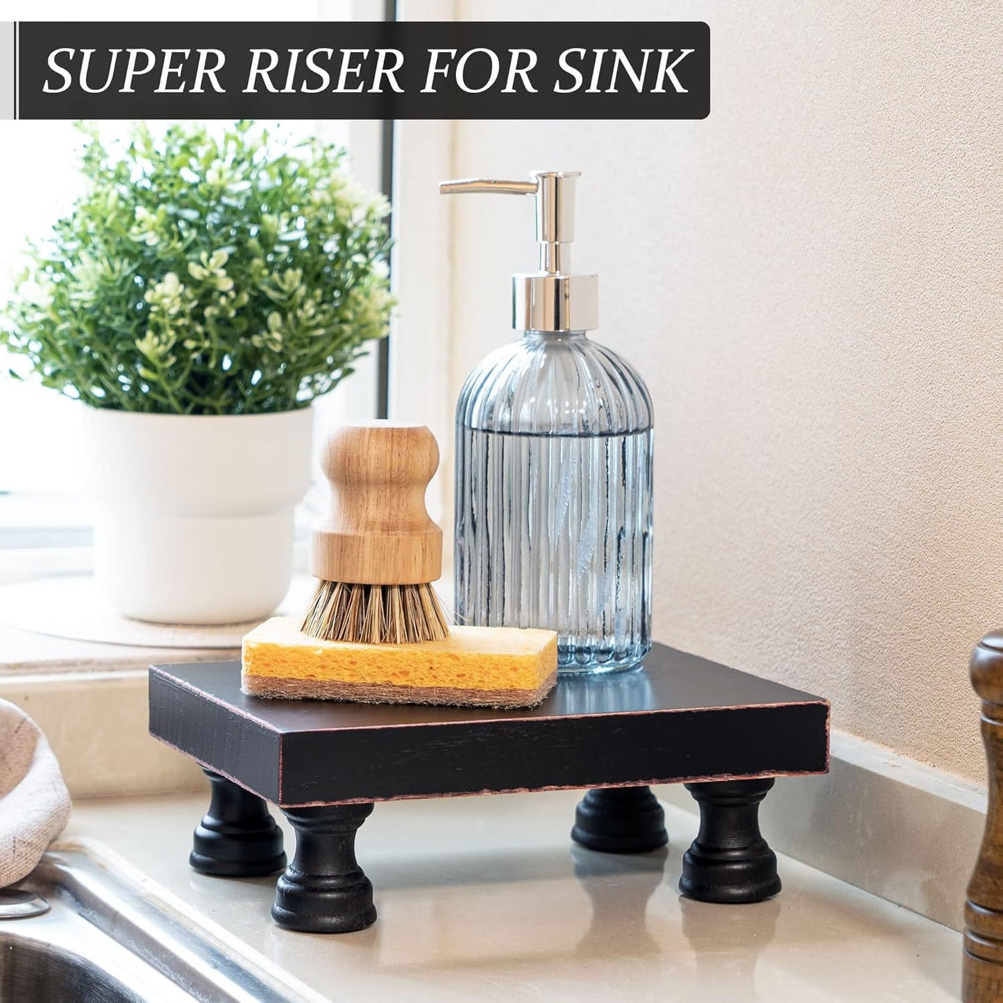 EOSAHR Farmhouse Riser for Room Decor : Decorative Pedestal Stand For Display Your Home Decorations and Uniquely Soap Stand - Rustic Bathroom Counter Tray and Kitchen Decor (Natural Wood)