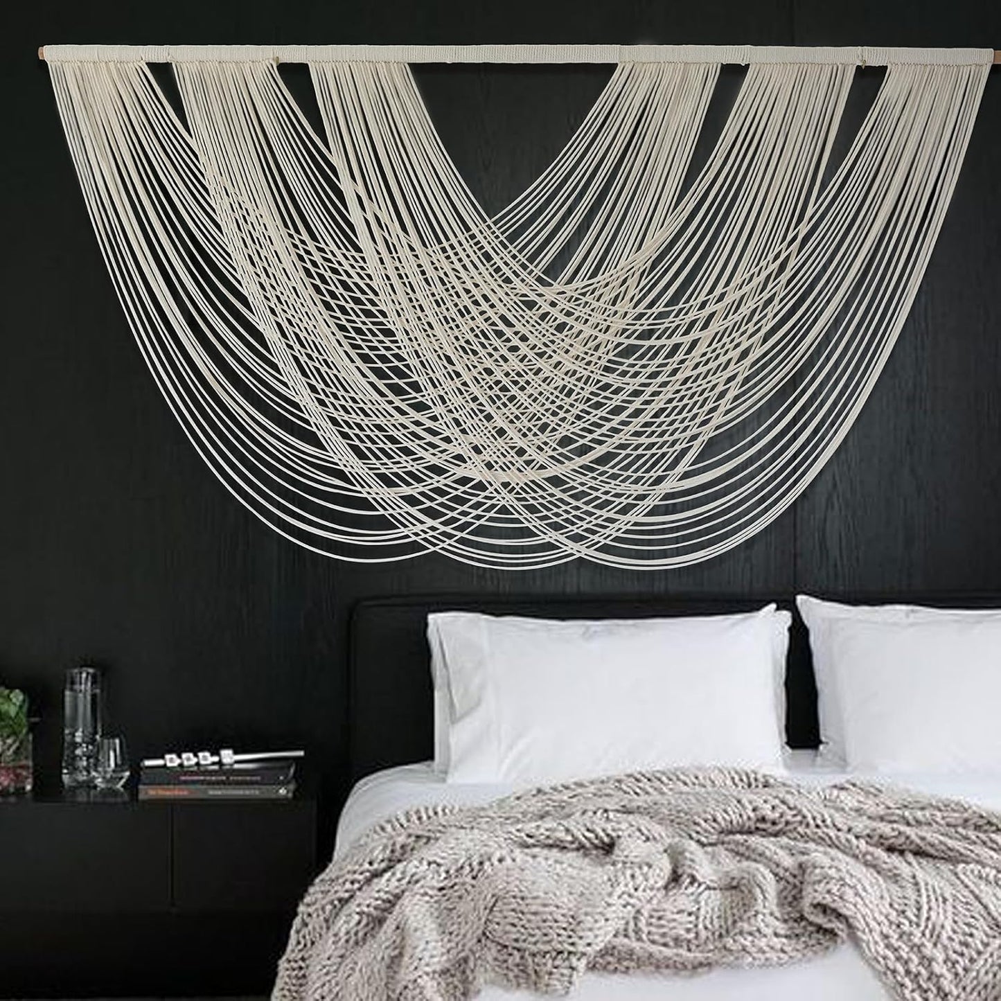 Flber Macrame Wall Hanging Boho Wall Decor Tapestry Dip Dyed Ombre Moss Green Handmade Wall Art Woven Cotton Rope Backdrop with for Bedroom Living Room, 57" W x 39" L