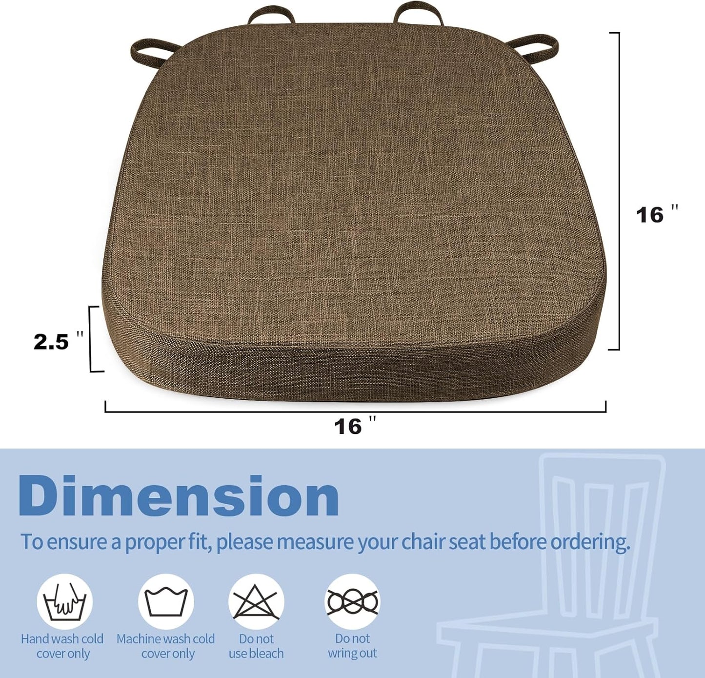 BUYUE Thickened 2.5" Friendly Woven Fabric Dining Chair Cushion, U-Shape High Density Foam Comfortable Chair Pad for Kitchen, Slip Resistant Indoor Seat Cushion (1 Piece, Dark Gray)