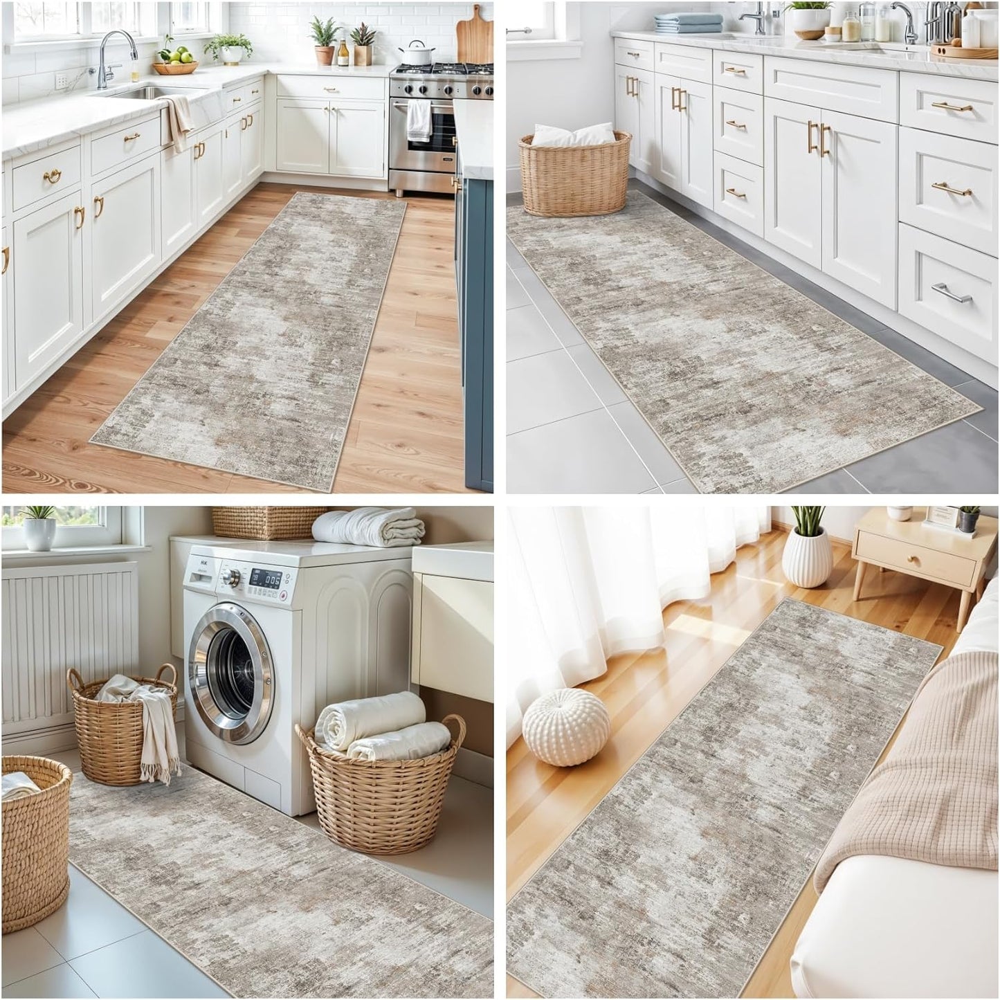 2x3 Washable Non-Slip Area Rug - Soft Low Pile Throw Rug for Kitchen Entryway Bedroom - Modern Indoor Door Mat with Rubber Backing (Beige Grey) - Colors B