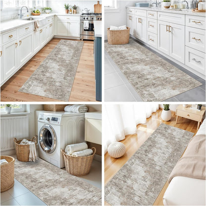 2x3 Washable Non-Slip Area Rug - Soft Low Pile Throw Rug for Kitchen Entryway Bedroom - Modern Indoor Door Mat with Rubber Backing (Beige Grey) - Colors B