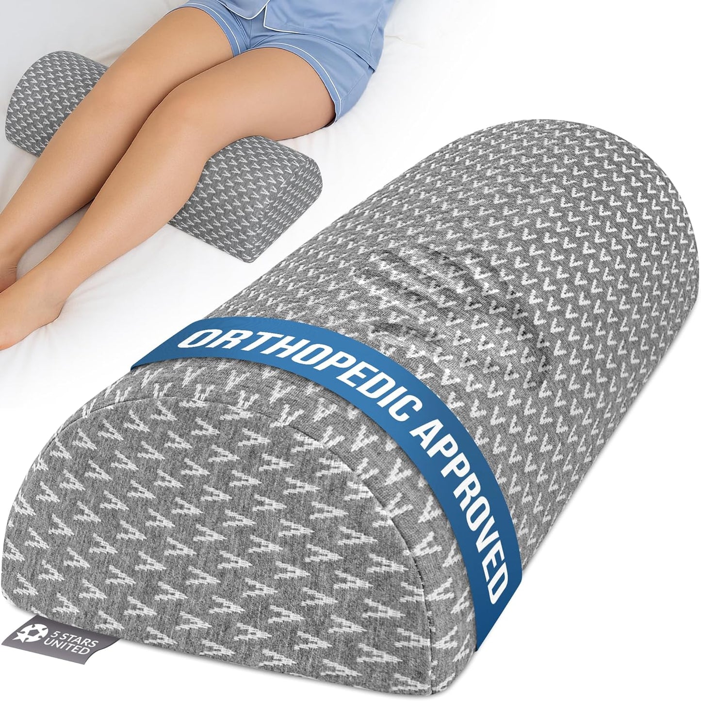 5 STARS UNITED Knee Pillow for Back Sleeping – Half Moon Bolster Pillow for Legs, Under Knee Pillow for Sleeping on Back, Memory Foam Leg Pillow for Back Pain, White