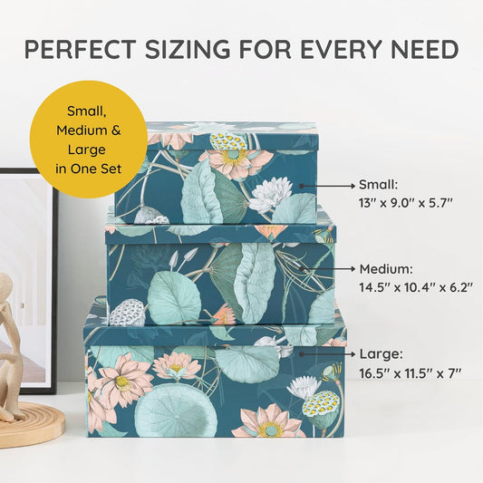 Soul & Lane Decorative Cardboard Storage Boxes For Home Décor - Modern Meadow - Set of 3: Floral Paperboard Nesting Storage With Lids, Memory Boxes For Keepsakes And Photos, Gift Set For Presents