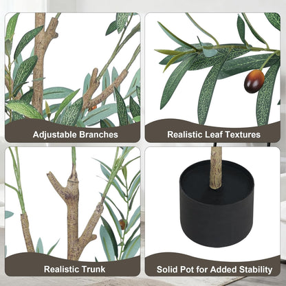 Faux Olive Tree 6ft, Olive Trees Artificial Indoor with Planter and Basket, Tall Fake Tree with Realistic Leaves and Fruits for Home Living Room Bedroom Outdoor Decor