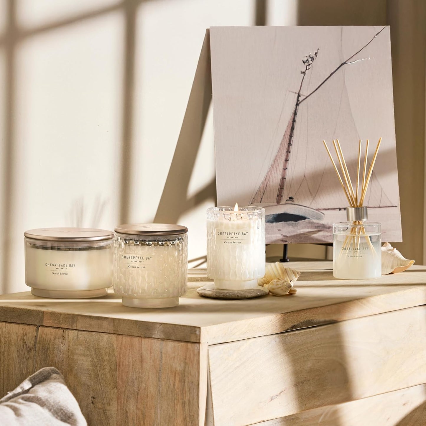 Chesapeake Bay, 11oz Marine Drift Scented Candle, Mood Evoking Fragrance, Textured Sea Glass-Inspired Jar, Premium Soy Blend Wax with Essential Oils, Coastal Fragrance for Home Décor or Gifting